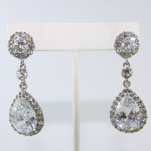 Load image into Gallery viewer, HQM Austrian Vintage Double Pendant Drop Clear &amp; Light Amethyst Crystal Earrings (Pierced)