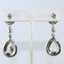Load image into Gallery viewer, HQM Austrian Vintage Double Pendant Drop Clear &amp; Light Amethyst Crystal Earrings (Pierced)