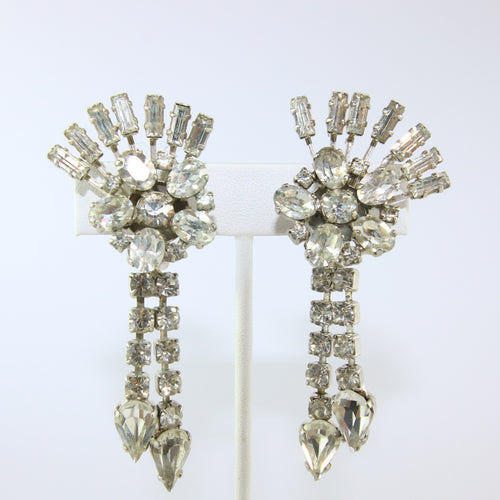 HQM Austrian Vintage Floral Sprig & Tassel Drop Earrings (Clip-On)