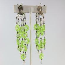 Load image into Gallery viewer, HQM Austrian Vintage Signed &#39;Paris House&#39; Lime Green Multi Tassel Large Drop Earrings (Clip-On)