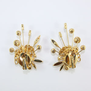 HQM Austrian Vintage Unsigned Aurore Boreale Large Spark & Golden Leaf Earrings (Clip-On)