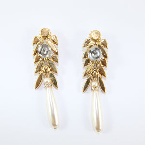 HQM Austrian Golden Shadow,Clear Crystal & Faux Pearl Drop Earrings (Pierced)