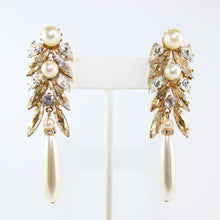 Load image into Gallery viewer, HQM Austrian Golden Shadow,Clear Crystal &amp; Faux Pearl Drop Earrings (Pierced)