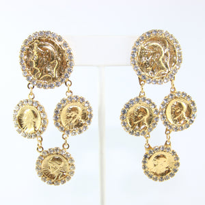 HQM Austrian Multi Gold Tone Coins & Clear Crystal Earrings (Pierced)