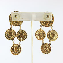 Load image into Gallery viewer, HQM Austrian Multi Gold Tone Coins &amp; Clear Crystal Earrings (Pierced)