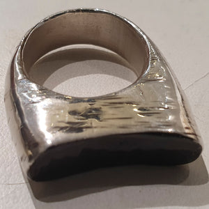 HQM Sterling Silver & Oxidised Face 'Swazi' Ring