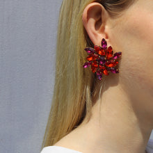 Load image into Gallery viewer, HQM Austrian Crystal Earrings - Hyacinth Orange &amp; Fuchsia (Pierced Earrings With Clip Back )