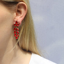 Load image into Gallery viewer, Harlequin Market Austrian Crystal Earrings - Hyacinth Red - Gold (Pierced)