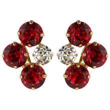 Load image into Gallery viewer, Harlequin Market Austrian Crystal Earrings - Ruby Red - Gold (Clip-on)