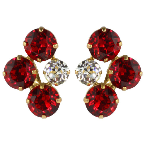 Harlequin Market Austrian Crystal Earrings - Ruby Red - Gold (Clip-on)