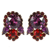 Load image into Gallery viewer, Harlequin Market Austrian Crystal Earrings - Ruby Red - Amethyst - Gold (Pierced)