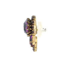 Load image into Gallery viewer, Harlequin Market Austrian Crystal Earrings - Ruby Red - Amethyst - Gold (Pierced)