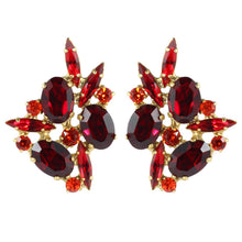 Load image into Gallery viewer, Harlequin Market Austrian Crystal Earrings - Ruby Red - Hyacinth - Gold (Clip-on)
