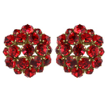 Load image into Gallery viewer, Harlequin Market Austrian Crystal Cluster Earrings - Ruby Red - Gold (Clip-on)