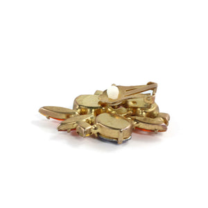 Harlequin Market Austrian Crystal Earrings - Orange - Heliotrope - Gold (Clip-On)