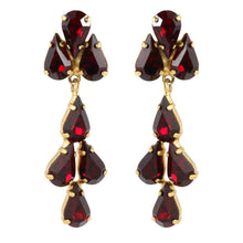 Load image into Gallery viewer, Harlequin Market Austrian Crystal Tear Drop Earrings - Ruby Red - Gold (Pierced)