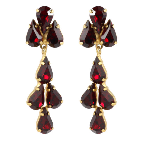Harlequin Market Austrian Crystal Tear Drop Earrings - Ruby Red - Gold (Pierced)