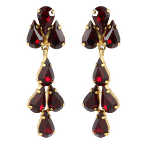 Harlequin Market Austrian Crystal Tear Drop Earrings - Ruby Red - Gold (Pierced)
