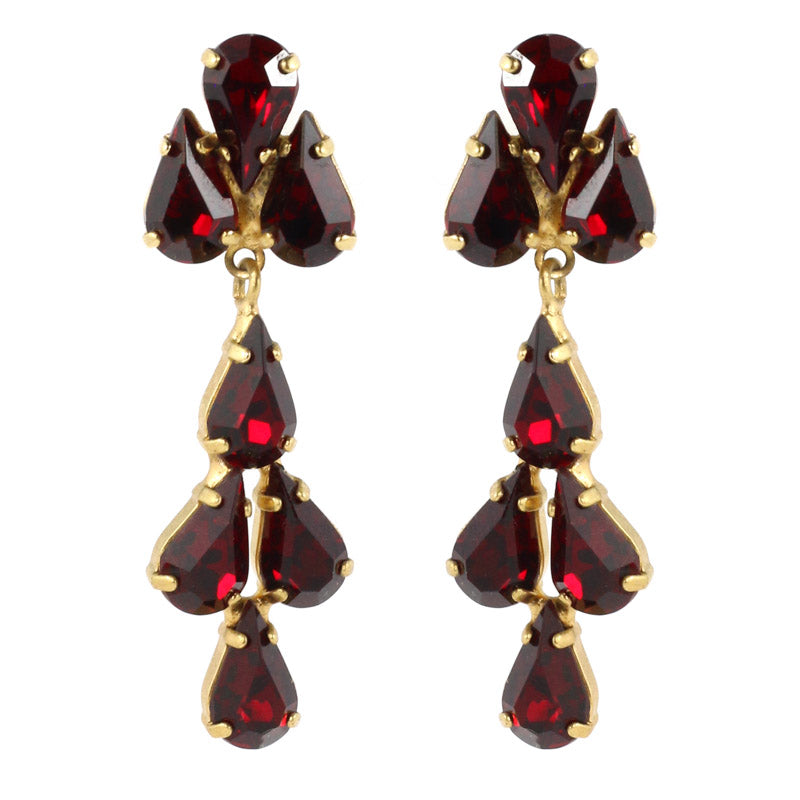 Harlequin Market Austrian Crystal Tear Drop Earrings - Ruby Red - Gold (Pierced)