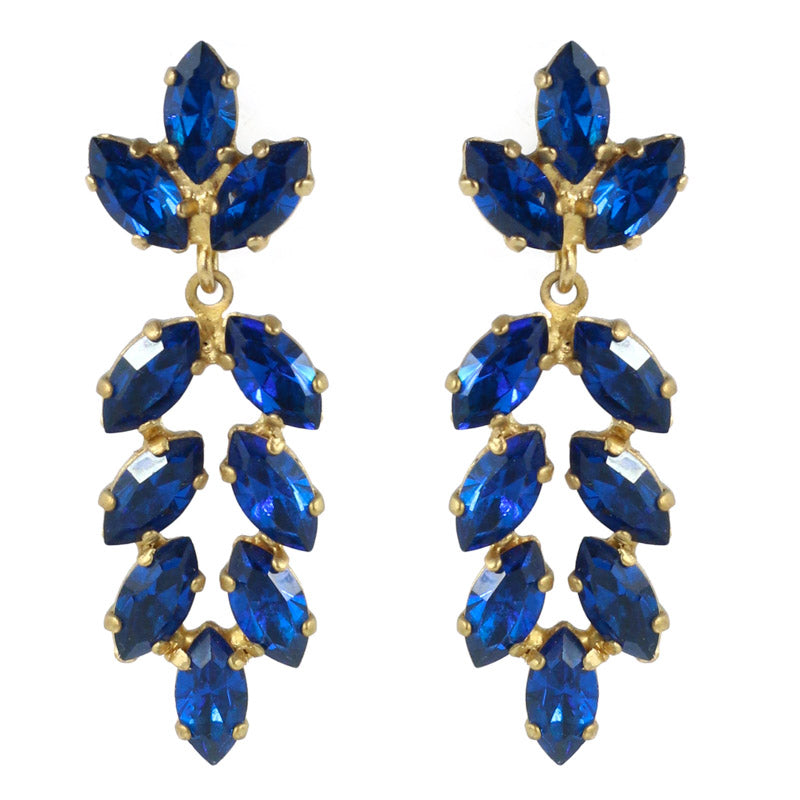 Harlequin Market Austrian Crystal Earrings - Capri Blue - Gold (Pierced)