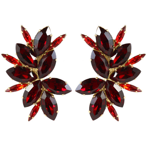 Harlequin Market Austrian Crystal Earrings - Ruby Red - Gold (Clip-on)