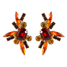 Load image into Gallery viewer, Harlequin Market Austrian Crystal Earrings - Orange - Ruby - Gold (Pierced)