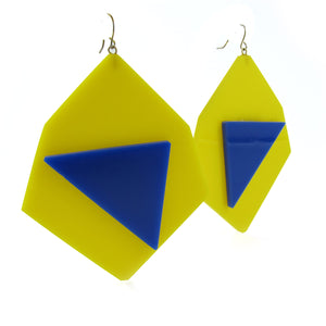 HQM Contemporary Acrylic Pop Art Earrings - Yellow - Blue
