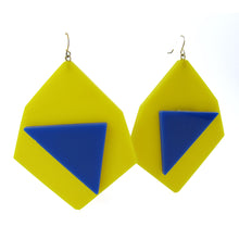 Load image into Gallery viewer, HQM Contemporary Acrylic Pop Art Earrings - Yellow - Blue