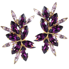 Load image into Gallery viewer, Harlequin Market Austrian Crystal Cluster Earrings - Amethyst-Light Amethyst-Gold Plating (Clip-On Earrings)