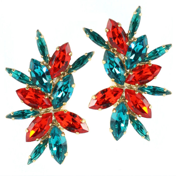 Harlequin Market Austrian Crystal Cluster Earring - Blue Zircon - Hyacinth (Clip-on)