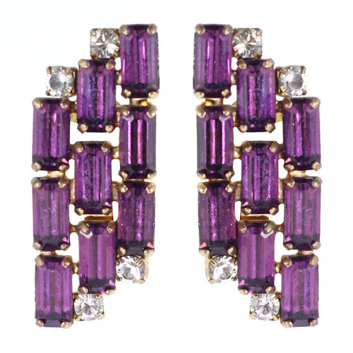 Harlequin Market Austrian Crystal Earrings - Amethyst - Gold Plating (Clip-On Earrings)