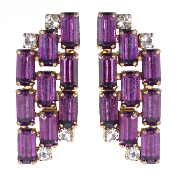 Harlequin Market Austrian Crystal Earrings - Amethyst - Gold Plating (Clip-On Earrings)