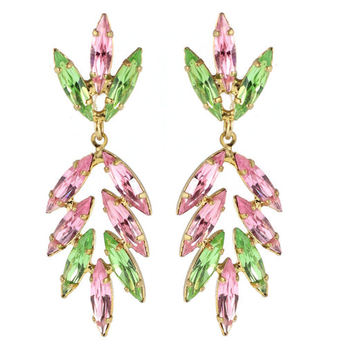 Harlequin Market Austrian Crystal Drop Earrings - Light Rose - Peridot (Pierced)