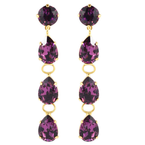 Harlequin Market Austrian Crystal Teardrop Earrings - Amethyst - Gold Plating (Pierced)