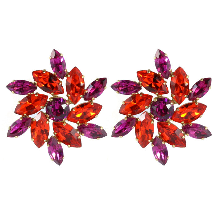 HQM Austrian Crystal Earrings - Hyacinth Orange & Fuchsia (Pierced Earrings With Clip Back )