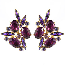 Load image into Gallery viewer, Harlequin Market Austrian Crystal Cluster Earrings - Amethyst - Gold Plating (Clip-On Earrings)