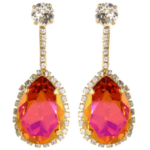 HQM Austrian Crystal Earrings- Faceted Pink - Orange - Clear (Pierced)