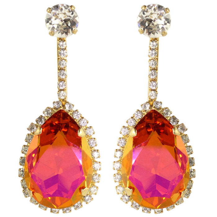 HQM Austrian Crystal Earrings- Faceted Pink - Orange - Clear (Pierced)