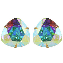 Load image into Gallery viewer, Harlequin Market Austrian Crystal Faceted Large Stud Earrings - Aurore Boreale - Gold (Clip-on)