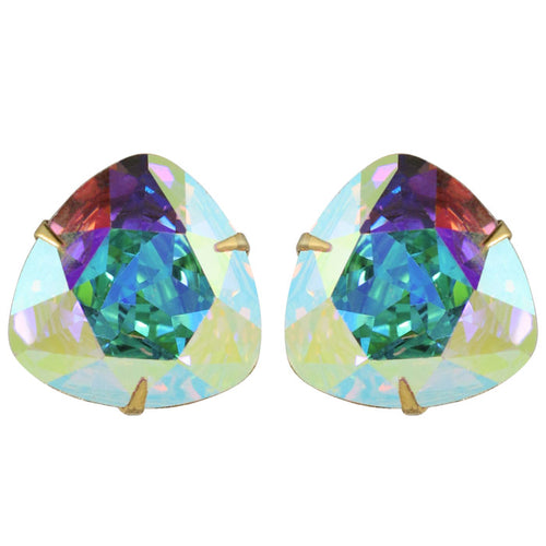 Harlequin Market Austrian Crystal Faceted Large Stud Earrings - Aurore Boreale - Gold (Clip-on)