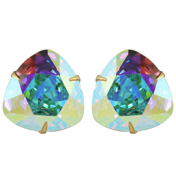 Harlequin Market Austrian Crystal Faceted Large Stud Earrings - Aurore Boreale - Gold (Clip-on)