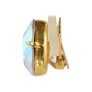 Harlequin Market Austrian Crystal Faceted Large Stud Earrings - Aurore Boreale - Gold (Clip-on)
