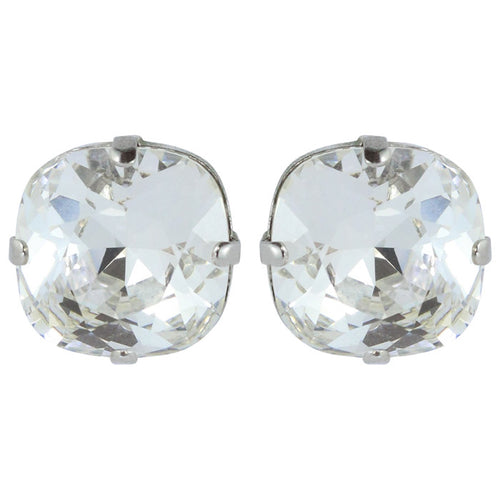 Harlequin Market Austrian Crystal Faceted Large Stud Earrings - Clear - Rhodium (pierced)