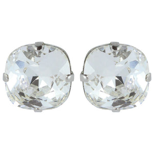 Harlequin Market Austrian Crystal Faceted Large Stud Earrings - Clear - Rhodium (pierced)