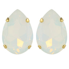 Load image into Gallery viewer, Harlequin Market Austrian Crystal Large Teardrop Stud Earrings - White Opal - Gold (Pierced)