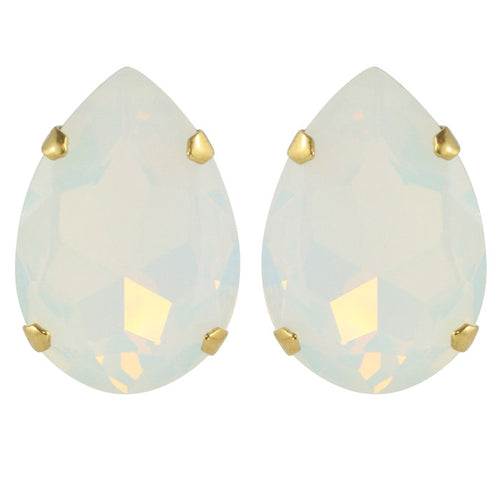 Harlequin Market Austrian Crystal Large Teardrop Stud Earrings - White Opal - Gold (Pierced)