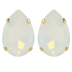 Harlequin Market Austrian Crystal Large Teardrop Stud Earrings - White Opal - Gold (Pierced)
