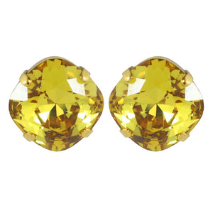 Harlequin Market Austrian Crystal Faceted Large Stud Earrings - Light Topaz - Gold (Pierced)