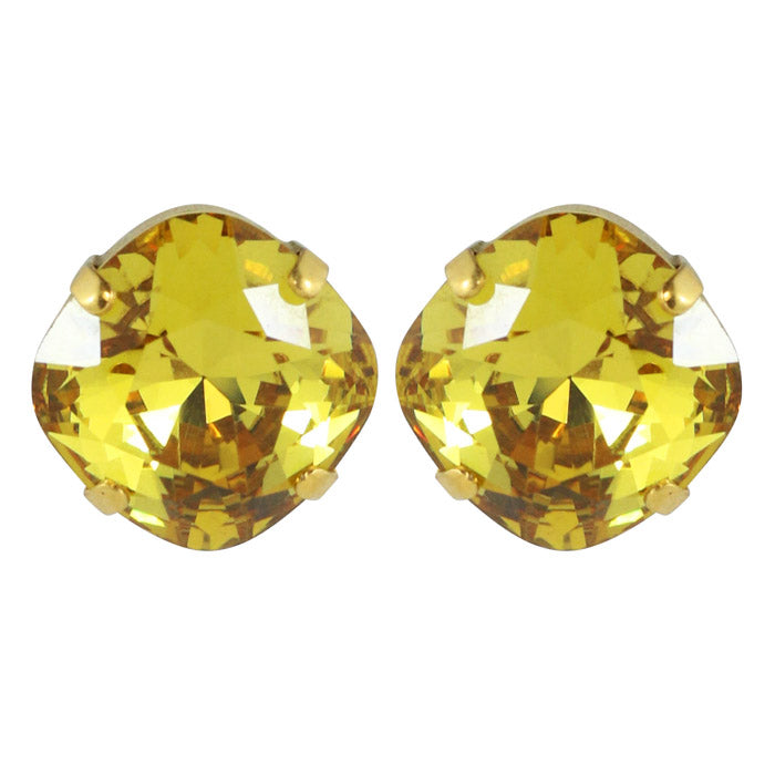 Harlequin Market Austrian Crystal Faceted Large Stud Earrings - Light Topaz - Gold (Pierced)
