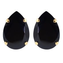 Load image into Gallery viewer, Harlequin Market Austrian Crystal Large Teardrop Stud Earrings - Jet Black - Gold (Pierced)